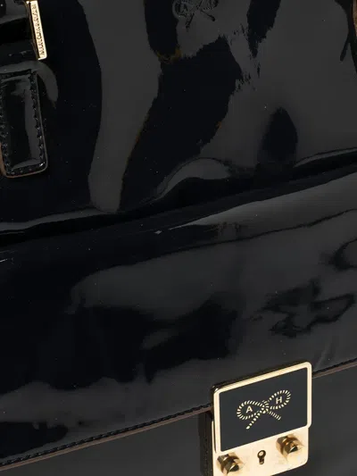 Pre-owned Anya Hindmarch Patent Leather Satchel Bag In Blue