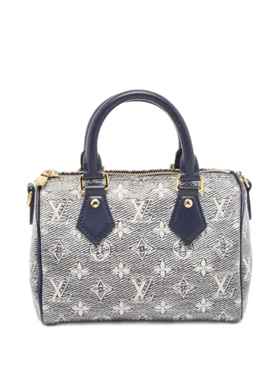 Pre-owned Louis Vuitton Speedy Bandoulière 20 Monogram Denim Tote Bag In Blue