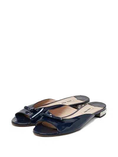 Pre-owned Miu Miu Bow-detailing Slides In Blue