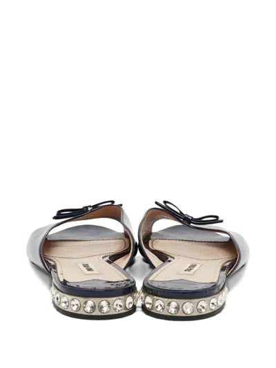 Pre-owned Miu Miu Bow-detailing Slides In Blue