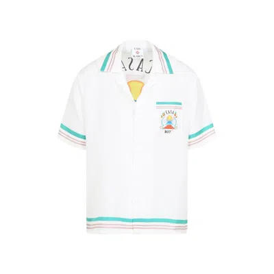 Casablanca Mens Tbc Cuban-collar Graphic-pattern Silk Shirt In White