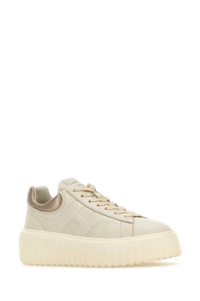 Hogan Striped Sneakers With Contrast Heel Tab In Neutral
