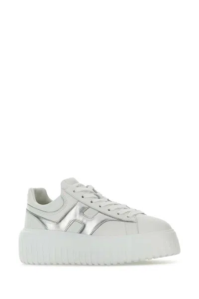 Hogan White Sneakers With Smooth Upper And Metallic Accent In White