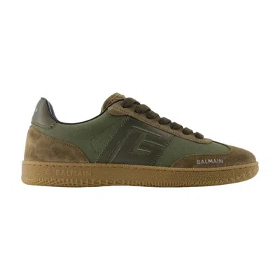 Balmain Men's Leather And Canvas Swan Trainers In Brown