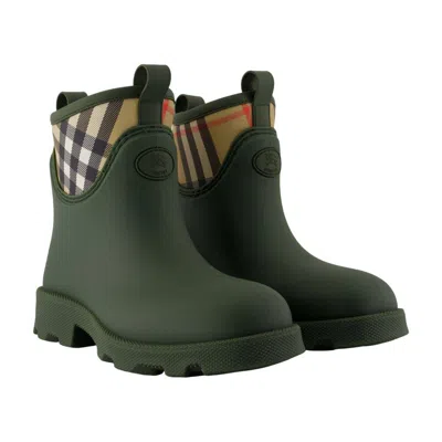 Burberry Olive Green Rubber Marsh Stamp Ankle Boots In Green