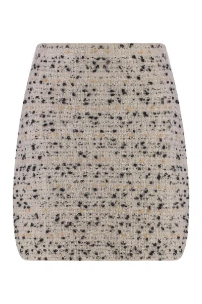 Fabiana Filippi Beige Frayed-knot Donegal Tweed Mini Skirt In Gray