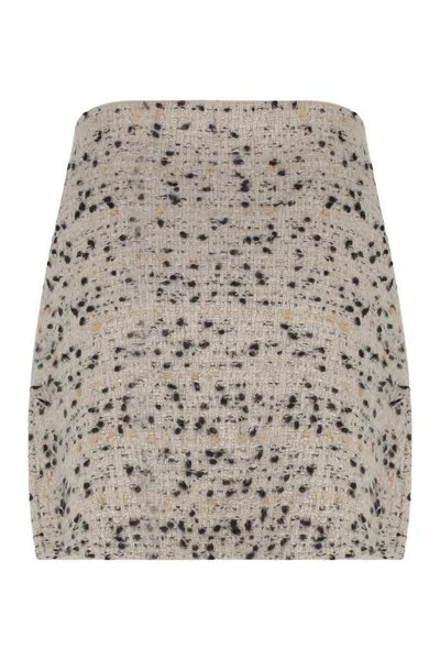 Fabiana Filippi Beige Frayed-knot Donegal Tweed Mini Skirt In Gray