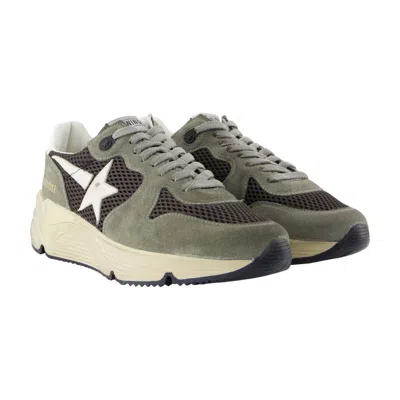 Golden Goose Running Sole In Green Suede With White Leather Star And Heel