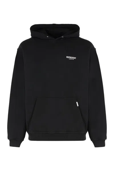 Represent Oversized Logo Hooded Sweatshirt In Black