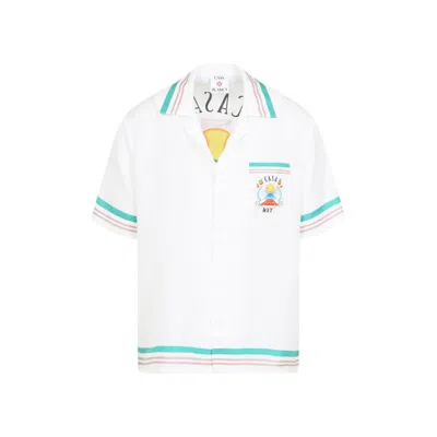 Casablanca Mens Tbc Cuban-collar Graphic-pattern Silk Shirt In White