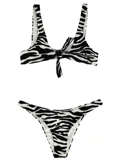 Attico Blackwhite Zebra-print Bikini In Black