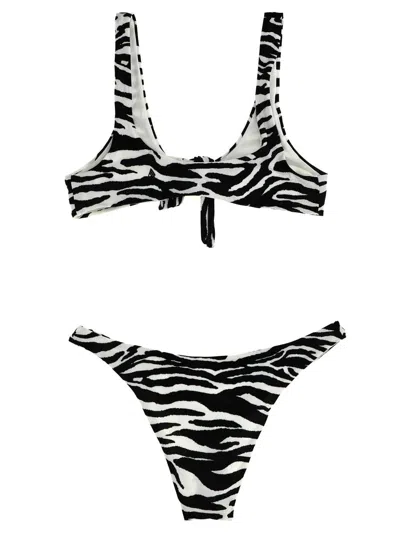Attico Blackwhite Zebra-print Bikini In Black