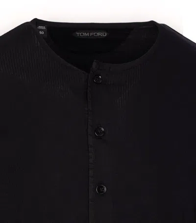 Tom Ford Mens Black Henley Ribbed Relaxed-fit Cotton-blend T-shirt In Black