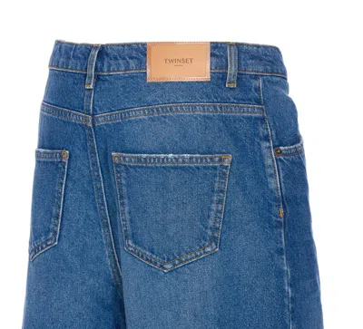 Twinset Wide Leg Jeans Contrast Stitching In Blue