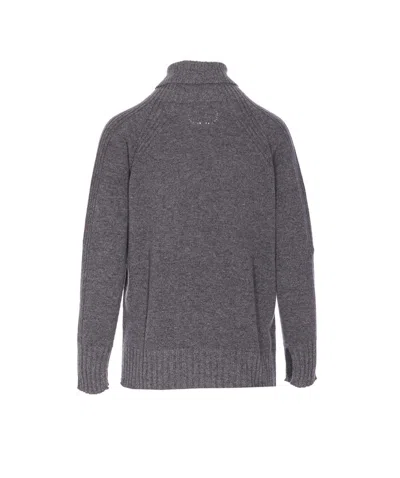Twinset Twin-set High Neck Relaxed-fit Sweater With Ribbed Detailing In Gray