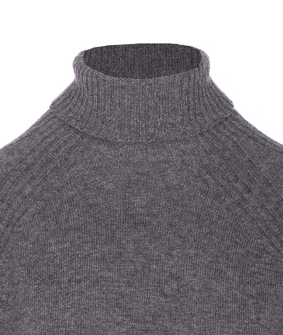 Twinset Twin-set High Neck Relaxed-fit Sweater With Ribbed Detailing In Gray