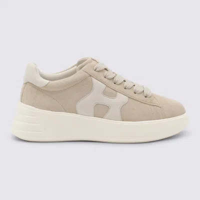 Hogan Low Top Sneakers With Rubber Sole And Suede Upper In Neutral