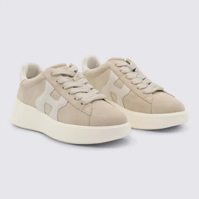 Hogan Low Top Sneakers With Rubber Sole And Suede Upper In Neutral