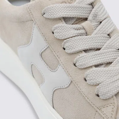 Hogan Low Top Sneakers With Rubber Sole And Suede Upper In Neutral
