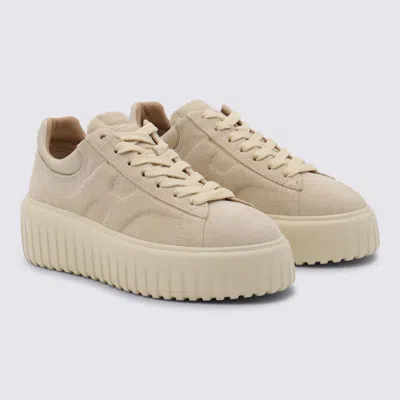 Hogan Suede Platform Sneakers Round Toe In Neutral