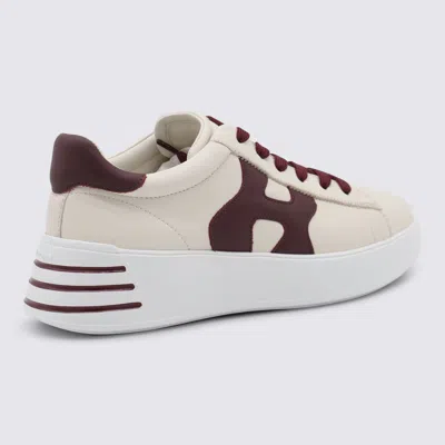 Hogan H564 Ivory Leather Low-top Sneakers In Burgundy