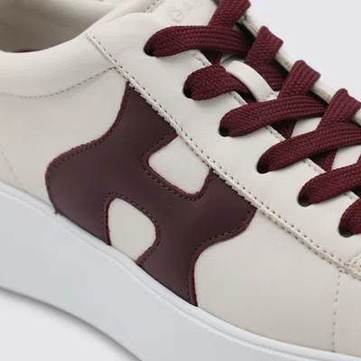Hogan H564 Ivory Leather Low-top Sneakers In Burgundy