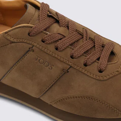 Tod's Brown Low Top Sneakers With Cleat Details On Heel And Sole