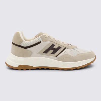 Hogan Suede, Smooth Leather And Mesh Hyperlight Sneakers In Neutral