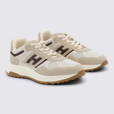 Hogan Suede, Smooth Leather And Mesh Hyperlight Sneakers In Neutral