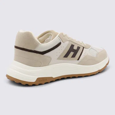 Hogan Suede, Smooth Leather And Mesh Hyperlight Sneakers In Neutral