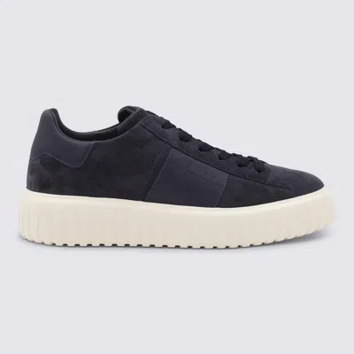 Hogan Round Toe Suede Finish Rubber Sole Sneakers In Blue