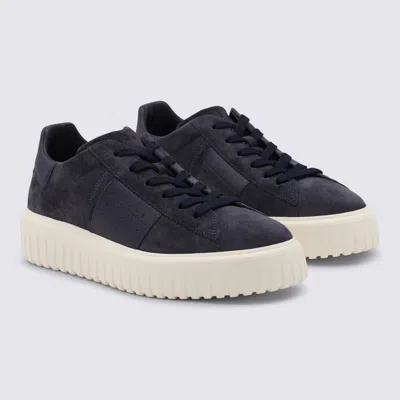 Hogan Round Toe Suede Finish Rubber Sole Sneakers In Blue