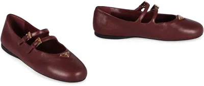 Prada Leather Ballet Flats With Logo