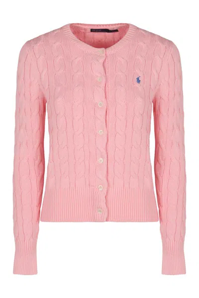 Polo Ralph Lauren Pink Polo Pony Round Neck Cardigan In Pink