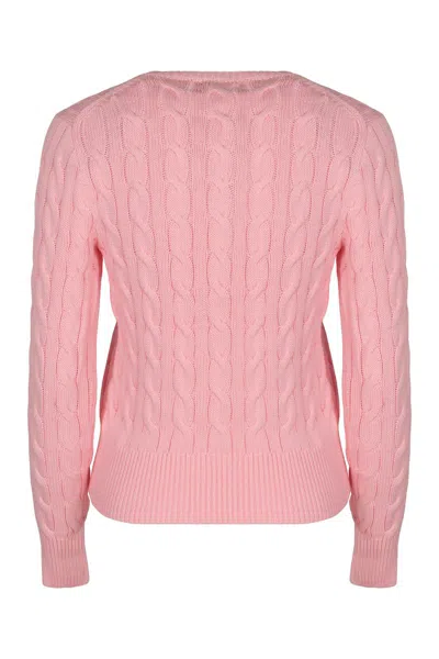 Polo Ralph Lauren Pink Polo Pony Round Neck Cardigan In Pink