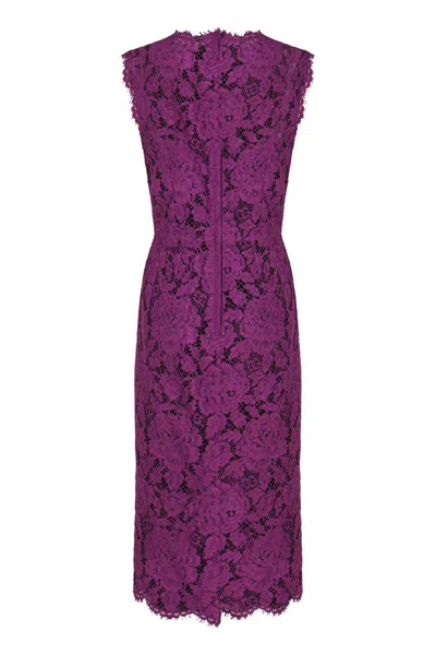 Dolce & Gabbana Floral-lace Dress In Purple