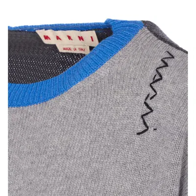 Marni Cropped Color-block Sweater With Round Neckline In Gray