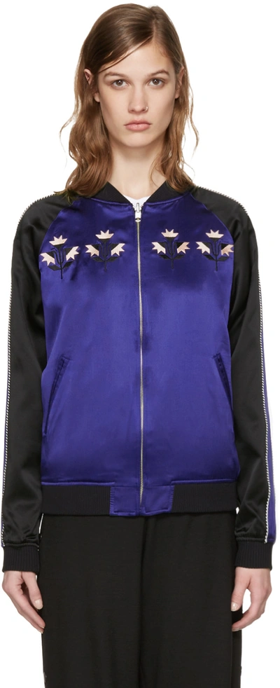 Opening Ceremony Reversible Embroidered Silk Bomber Jacket In Black Multi