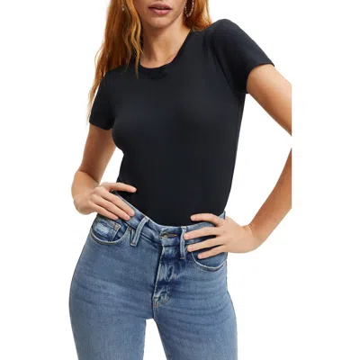 Good American Rib Short Sleeve Stretch Cotton Bodysuit