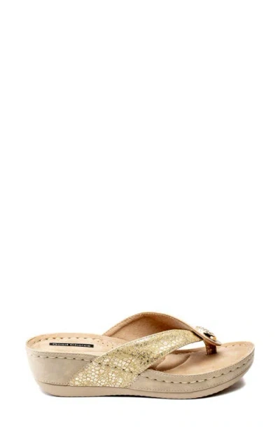 Gc Shoes Dafni Snakeskin Embossed Wedge Sandal In Gold