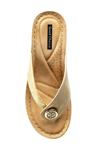Gc Shoes Dafni Snakeskin Embossed Wedge Sandal In Gold