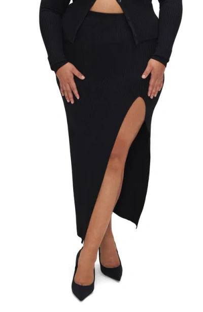 Good American Shine Ribbed Slit Midi Skirt