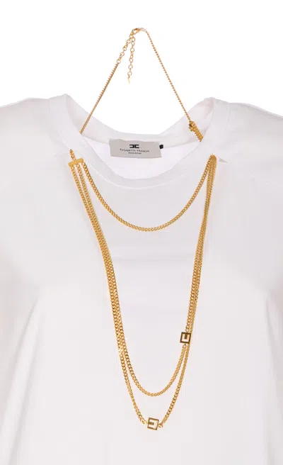 Elisabetta Franchi Logo T-shirt With Gold Chain Detail In White