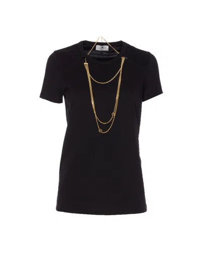 Elisabetta Franchi Logo T-shirt With Chain Detail And Charms In Black