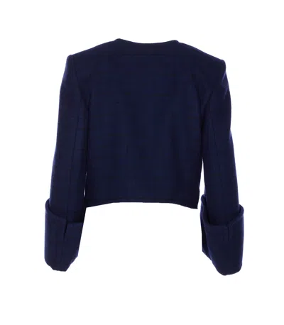 Chloé Check Pattern Cropped Jacket In Blue