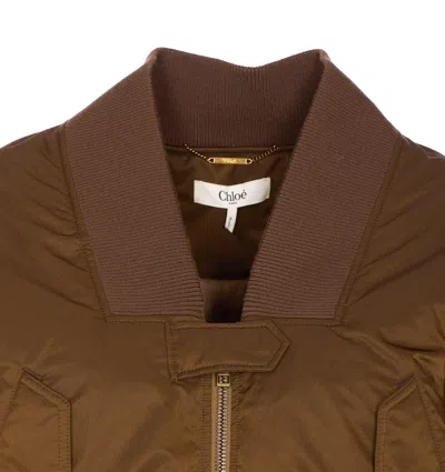 Chloé Short Ribbed Collar Snap Button Jacket In Brown