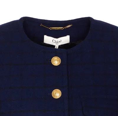 Chloé Check Pattern Cropped Jacket In Blue