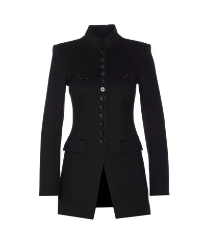 Patrizia Pepe Mandarin-collar Button-fastening Fitted Jacket In Black