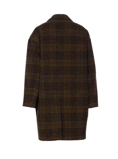 Isabel Marant Étoile Checked V-neck Wool Single Breasted Coat In Brown
