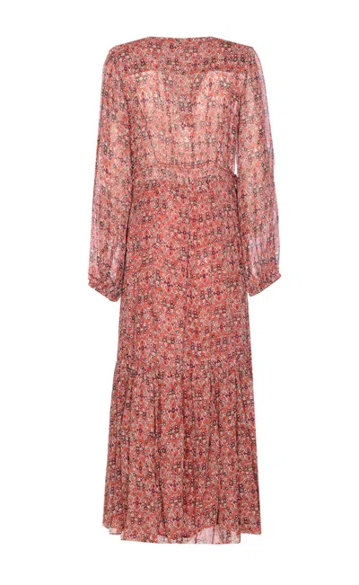 Isabel Marant Étoile Printed Button Detail Drawstring Flounced Lightweight V-neck Dress In Orange
